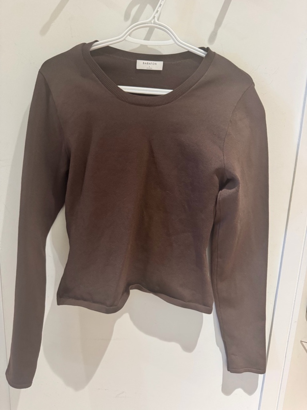 Babaton Brown Crewneck Long-Sleeve Top